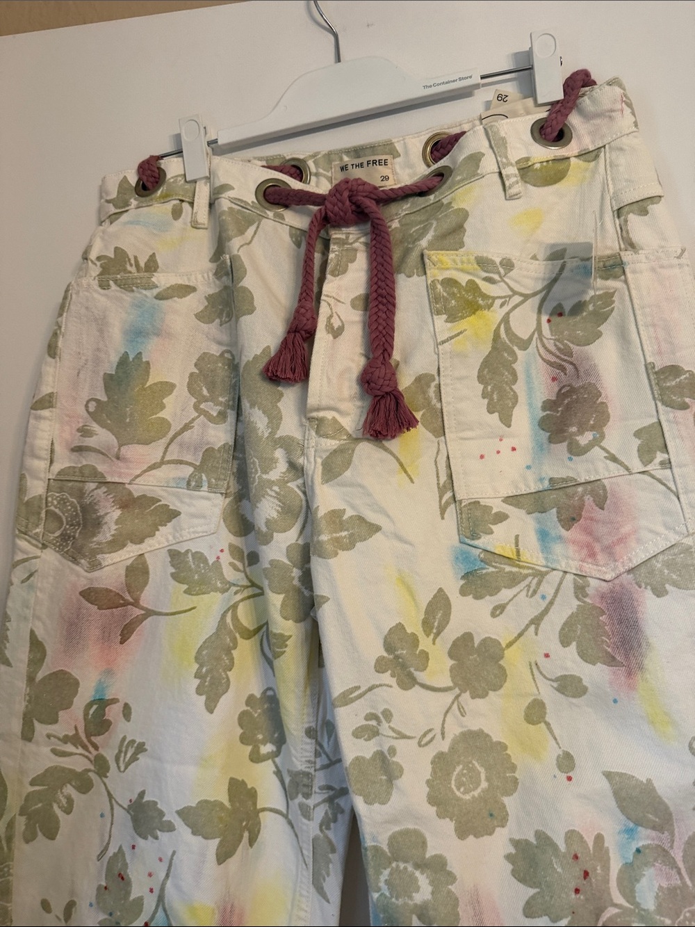 NWT Free People We The Free Moxie Printed Flocked Barrel Jeans ivory floral - 29 - Picture 5 of 10